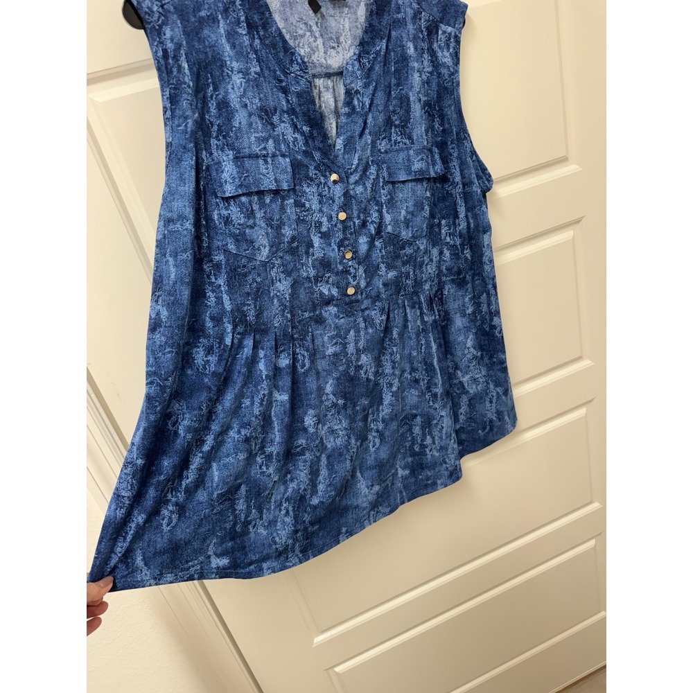 New Directions Blue Sleeveless Pullover Top Blouse Womens 2XP Petite Flowy A12 - Picture 6 of 9